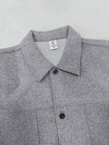Chaqueta de mezcla de lana para hombre otoño/invierno con cuello de camisa, frente abierto, manga larga, unicolor, top de moda - Gris - Ver 4
