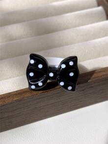 Fashionable Cute Black Flower Polka Dot Acrylic Ring, Autumn/Winter Women's Ring, Suitable For Daily Wear And Outfit Matching - Multicolor - View 7