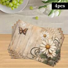 1/4/6 pièces Sets de table imprimés avec motif de marguerites & papillons de la série automne, tapis de table résistants à la chaleur pour la cuisine de la maison, protection de table, table de salle à manger, décoration de fête - Multicolore - Voir 14