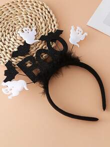 Halloween BOO Headband With Bat And Spider On A Pumpkin Shape - A Costume Headpiece For A Ghost-Themed Party - Multicolor - View 3