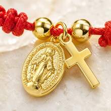1pc Red Braided Cross Pendant Copper Hand Rope Bracelet, Adjustable Friendship Bracelet For Men And Women, Casual Daily Wear - Multicolor - View 5
