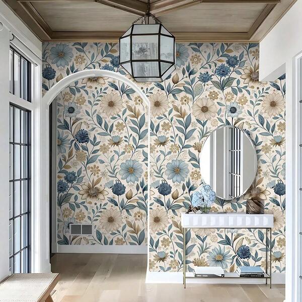 1 Roll Vintage Self-Adhesive Wallpaper, Fresh Elegant Floral Pattern Textured Wallpaper, PET Seamless Peel And Stick Contact Paper, Waterproof And Moisture-Proof Wall Protection Film, Removable And Easy To Peel Design, Botanical Mural, Perfect For Living Room, Kitchen, Bedroom, Dining Room And Furniture Decoration Renovation