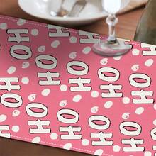 1pc Pink Christmas Table Runner, Vintage Santa Claus Ho Ho Ho Letter Print Tablecloth, Holiday Dining Table Home Decor, Accessories Not Included - Pink - View 4
