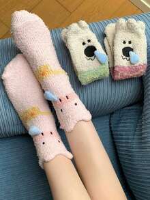 5 Pairs Women's Fuzzy Socks, Cute 3D Cartoon Animal Round Toe Socks, Suitable For Comfortable Sleep Socks, Used For Bedroom Rest And Home Relaxation - Multicolor - View 7