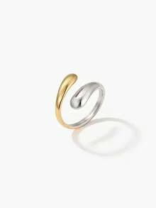 Vandermere 1pc 18K Gold Plated Stainless Steel Adjustable Open Ring, Teardrop Colorblock Design, Elegant Jewelry Gift, Bohemian Style - Water Drop - View 11