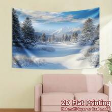 Winter Wonderland Christmas Photography Backdrop, Merry Christmas Banner Polyester Backdrop, Winter Snow Mountain Pattern - Pine Trees And Snowscape, Durable Polyester Fiber, Suitable For Holiday Parties, Photo Shoots And Decoration, Backdrop, Birthday Party, Best Choice For Christmas - 1 - View 3