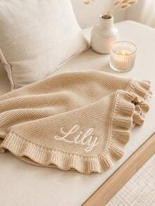 1pc Personalized Name Embroidered Knitted Throw Blanket, Customized Letter Knitted Blanket, 6 Colors Available, Bedroom And Sofa Home Decor, Exquisite Holiday Gift For Family - Multicolor - View 9
