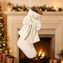 Personalized Christmas Stockings, Customizable Name, Luxury Soft Velvet Christmas Stockings With 3D Bow, Large Hanging Christmas Decoration, Suitable For Fireplace, Mantel And Christmas Tree, Perfect For Family, Couples And Pets Customized Holiday Gifts, Christmas Home Party Decoration, Letter Pattern - Multicolor - View 10