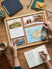 1pc Cork Bulletin Board, Oak Frame Pin Board, Office Home Decor, Information Board, Back To School Classroom Decoration Material - 1PC - View 5