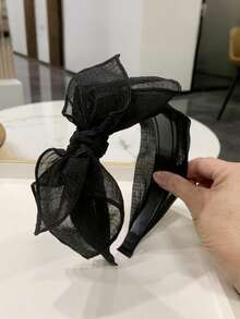 Korean Style Bow Headband With Teeth Anti-Slip Hair Grip Simple Wide Lace Mesh Headband For Women Versatile Hair Clip - Black - View 1