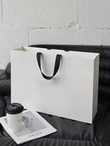 1/5pcs White Minimalist Paper Gift Bags With Black Satin Ribbon Handles, Suitable For Clothing Store Gift Packaging, Wedding Party, Birthday Gift, Holiday Gift Storage, Cosmetics, Multi-Purpose Shopping Packaging Bags - Multicolor - View 8