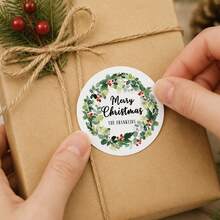 Custom Christmas Gift Stickers, Personalized Family Name Holiday Labels, Elegant Berry Wreath Style, Customized Christmas Wishes Stickers For Gift Wrapping, Customizable Text Gift Tags, Festive Present Seals, Holiday Party Decor, Christmas Gift 2026 - Style D - View 3