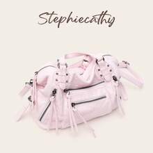 STEPHIECATHY 女款水洗PU仿皮小肩背包 休閒斜挎包 日常通勤上學旅行用 夏季 嬰兒粉 - Sugar Pink - 查看 7
