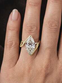 1 pieza Anillo de circonita cúbica con forma de oliva de 5.5ct chapado en oro de 18K, anillo de diamante de lujo único, adecuado para el uso diario de mujeres y niñas, decoración de fiestas y regalo de vacaciones - Amarillo Oro - Ver 11