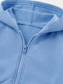 Girls' Autumn/Winter Fashion Set, Short Sweatshirt Hoodie Sweatshirt With Bow Decor And Loose Wide-Leg Pants - Blue - View 4