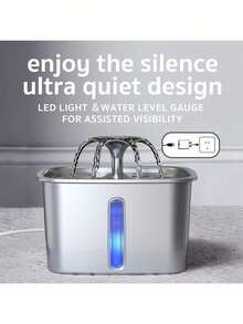 74.4oz/2.2L Automatic Pet Water Fountain/Water Dispenser Replacement Filter Cartridge Available Separately, Stainless Steel Cat Water Fountain With Window, Visible Water Level, USB Powered, With Replacement Filter Cartridge, Suitable For Small And Medium Cats And Dogs - Multicolor - View 4