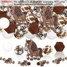 25/32/44PCS Animal Horse Shaped Silicone Beads Set - Brown & Black Horse Design With Flowing Mane & Tail, Adult DIY Accessories For Beaded Pens, Earrings, Etc., Suitable As Holiday & Birthday Gifts, Beads & Bead Assortments - Animal Horse Series - View 2