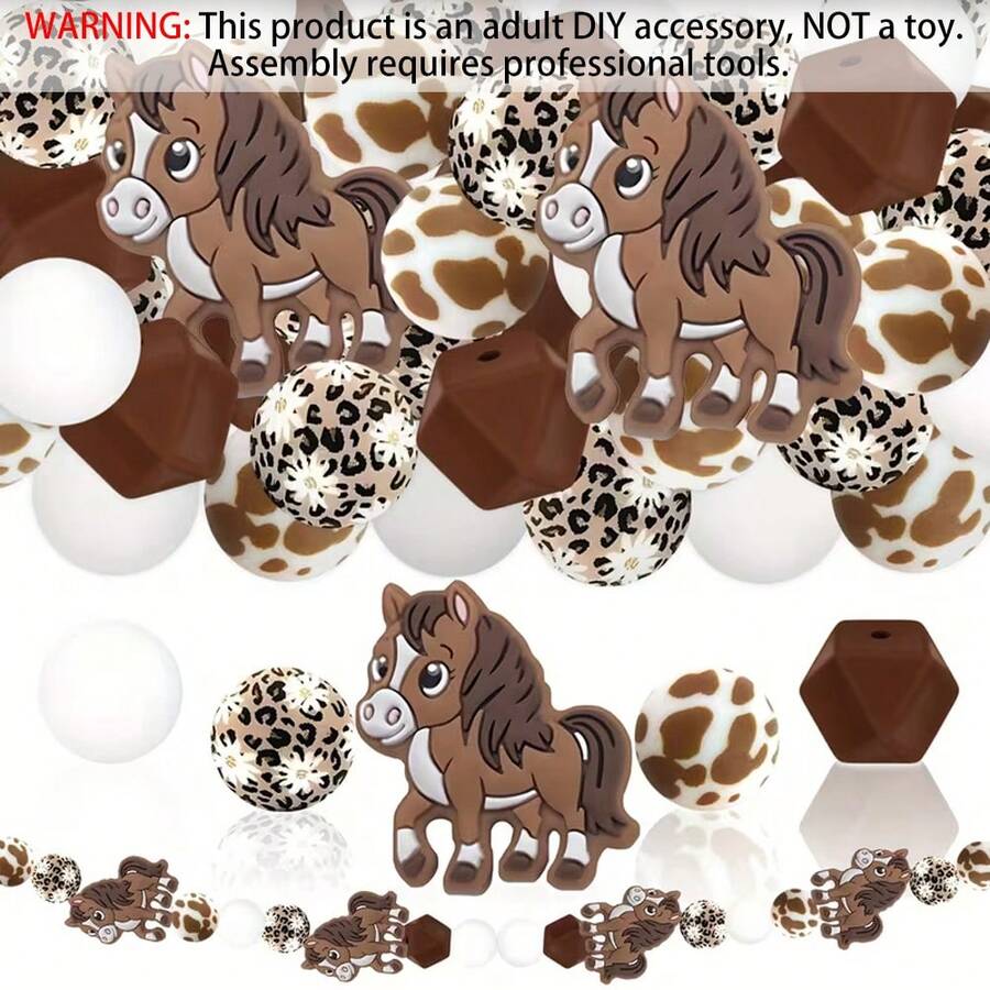 25/32/44PCS Animal Horse Shaped Silicone Beads Set - Brown & Black Horse Design With Flowing Mane & Tail, Adult DIY Accessories For Beaded Pens, Earrings, Etc., Suitable As Holiday & Birthday Gifts, Beads & Bead Assortments