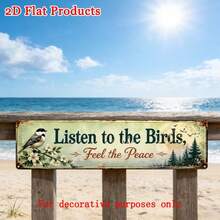 [2D Flat], 1pc 15.75x3.94 Inches - Vintage Sparrow Long Hanging Sign, Forest Pine Tree Distressed Metal Decorative Plate, Farmhouse Garden Porch And Peace Quote Wall Decor (Random Style) - A - View 5