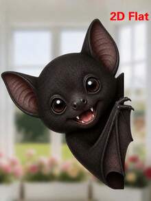 2D Flat, A Fun And Creative Bat Window Sticker, Suitable For Bedroom, Living Room, Study And Kitchen Decoration, Electrostatic Adhesion On Glass, 2D Flat Design - B - View 5