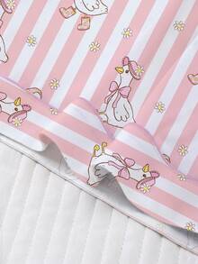 2pcs/Set Women's Pajama Set, Swan Print, Women's Loungewear, Spring/Summer Holiday Outfit, Short Sleeve Top And Shorts Set - Pink - View 6