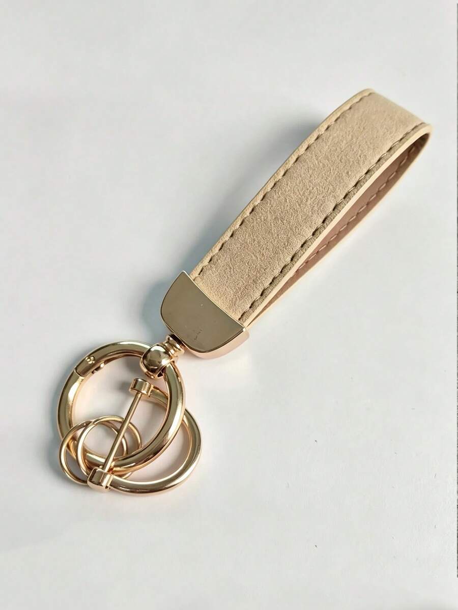 1pc Matte Gun Black Metal Business Leather Key Strap, Wear-Resistant PU Leather Car Key Pendant, Detachable Multi-Ring Key Chain - C - View 1