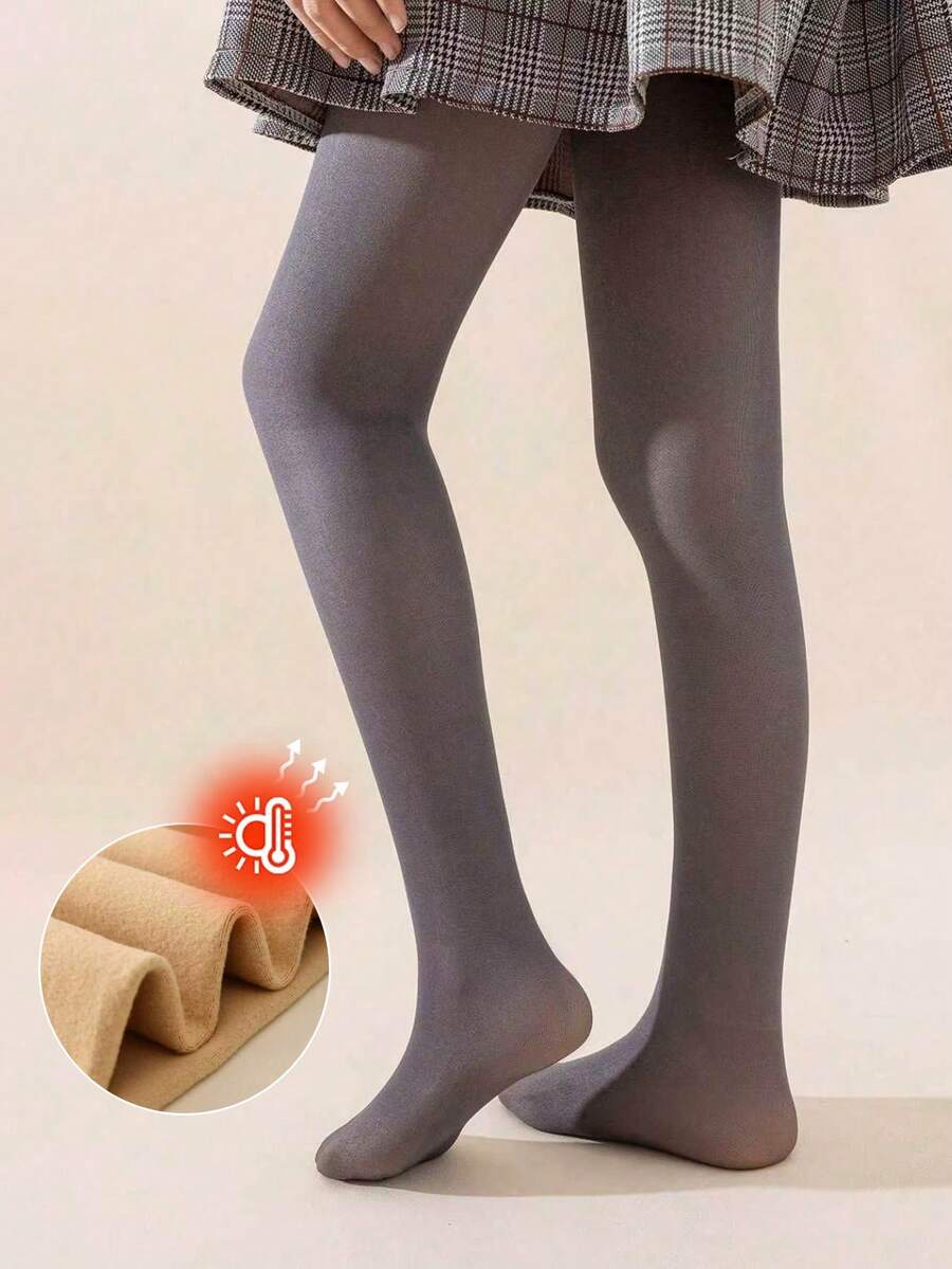 1pc Girls Grey Thermal Lined Thick Warm Socks, Classic Casual Cold-Proof Comfortable Thin Thermal Foot Socks, Simple Versatile Soft Skin-Friendly Tights, Suitable For Birthday Party/Holiday Gift/Outdoor Skiing/Back To School Outfit - Multicolor - View 1