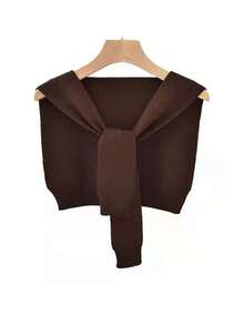 Fashion Knitted Shawl Scarf Thin Solid Color Wrap Scarf Knot Design Neck Guard Fake Collar Women - Coffee Brown - View 5