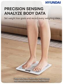 HYUNDAI HY-023 Smart Bluetooth Body Fat Scale, 0.05kg High Precision, 18 Body Metrics With App Sync, LCD Large Screen With Night Vision Display, Tempered Glass Anti-Tip Design, Essential For Family Health Management - View 6