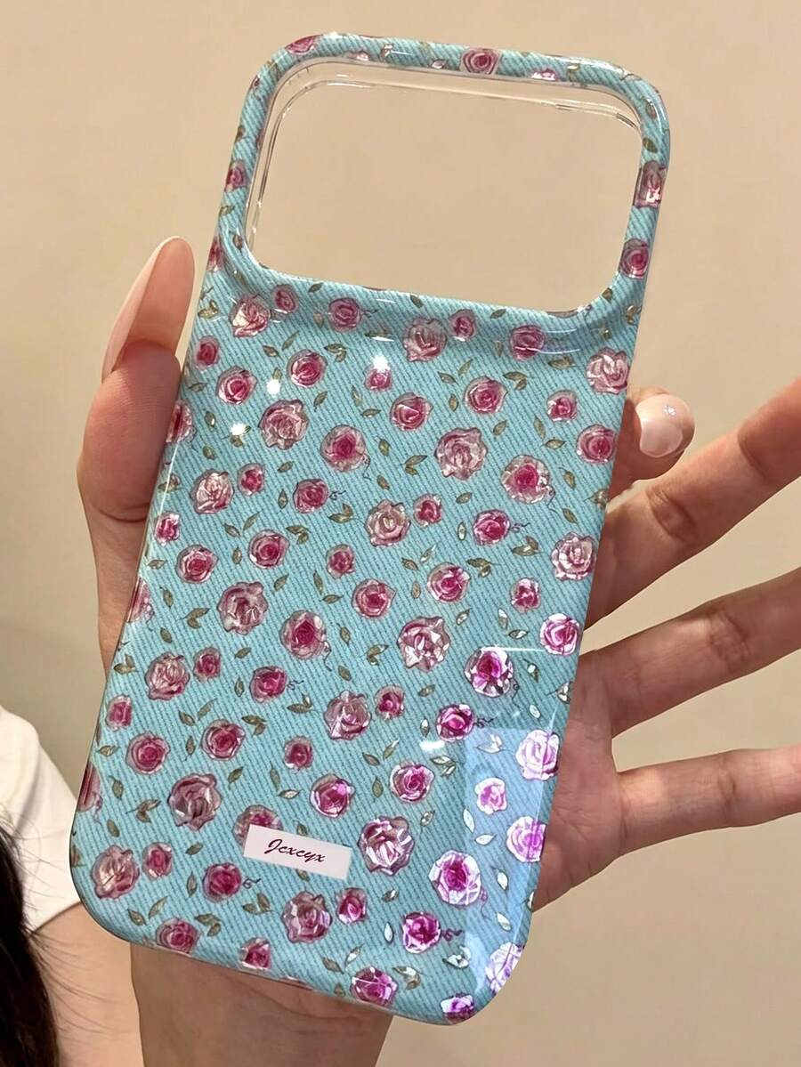 可愛春季花朵蝴蝶結貝殼圖案手機殼，適用於 iPhone 17 Pro Max 16 15 14 13 12 11 Pro Max，可愛花朵防震軟背殼 - 粉紅藍 - 查看 1