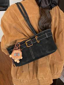 Nicekee Vintage Versatile And Fashionable Handbag, Equipped With Square Buckles And Exquisite Hanging Decorations, Suitable For Shopping And Commuting - Black - View 5