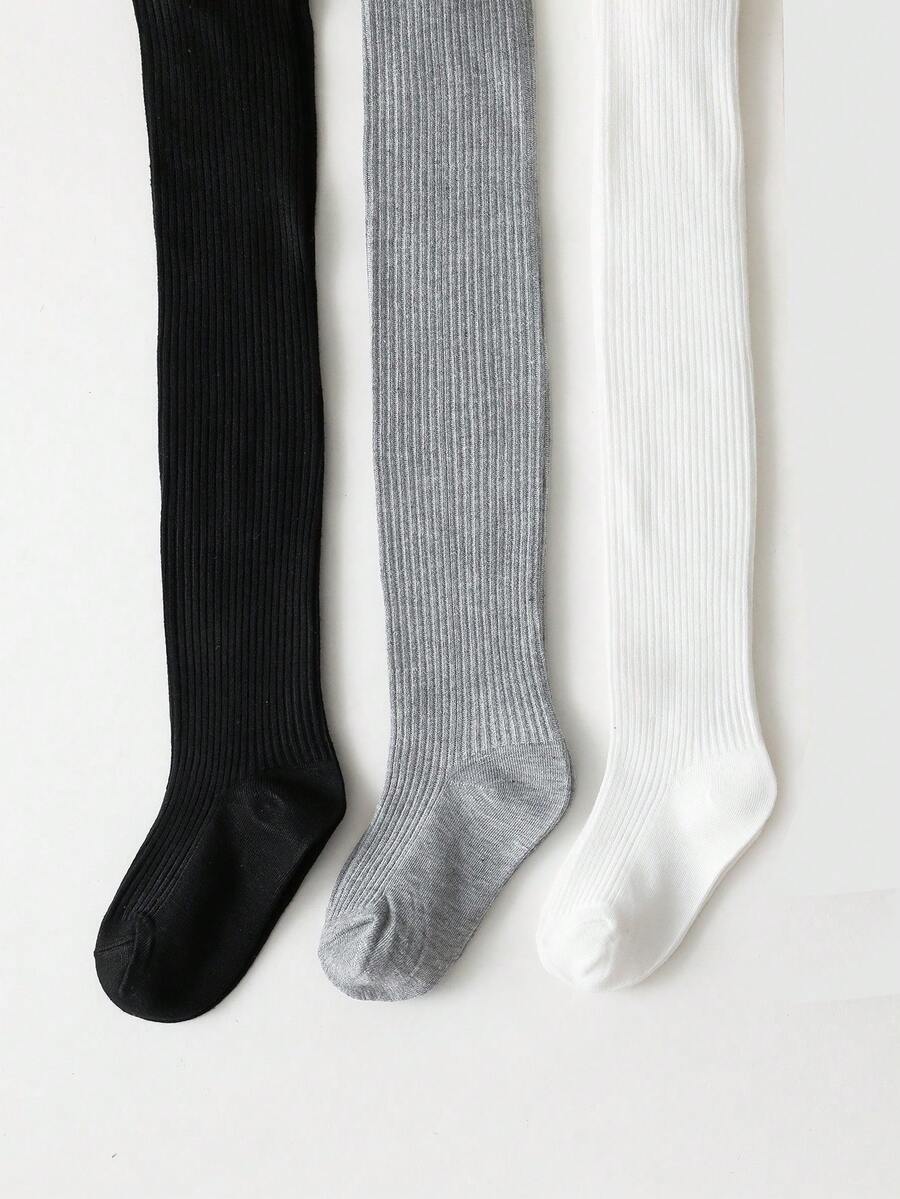 3雙女嬰簡單百搭修身褲襪，適合春季、秋季及四季穿著，可搭配校服