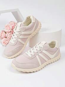 1 Pair Light Purple Lace-Up Casual Sports Shoes, Fashionable College Style, Deshun Shoes - Mauve Purple - View 6