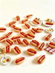 1-20pcs Mini Resin Hot Dog Decorations, Mini Hot Dogs, Suitable For Home Food Decor, Fairy Garden, Mini Landscape And Crafts, DIY Mini Food Decor, Exquisite And Durable Small Models, Phone Case Decoration DIY Accessories - Multicolor - View 2