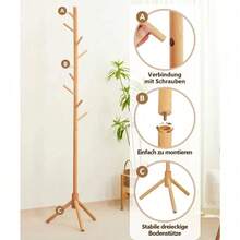 174cm Solid Wood Freestanding Coat Rack with 8 Hooks – Space-Saving Garment Stand for Bedroom, Living Room & Office, Ideal for Entryway Coats & Bags, Temporary Storage & Tip-Resistant Nordic or Japanese Style Decor - Beige - Übersicht 4
