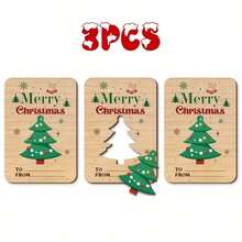 3pcs Unfinished Wooden Greeting Cards With "Merry Christmas" Text, Creative Cut-Out Design, Includes 3 Christmas Tree Shaped Ornaments, Ideal Christmas Gift For Friends And Family - A - View 7