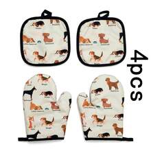 2/4pcs Blue And White Porcelain Print Thickened Kitchen Oven Mitts And Heat-Resistant Pads Set, Microwave Oven Baking Heat-Insulated Gloves, High Temperature Resistant - View 13