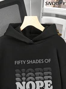 Autumn And Winter Women's Hooded Sweatshirt Snoopy Print FIFTY SHADES OF NOPE Cute Fleece-Lined Long-Sleeved Sweatshirt - Black - View 3