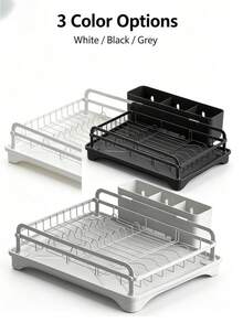 Minimal Style Countertop Dish Drying Rack, Reliable Metal Wire Plate Holder With Cutlery Storage Caddy, Multiple Color Options, Practical Kitchen Organizer For Plates, Bowls And Daily Tableware - Multicolor - View 4