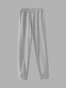 Street Style Boys Joggers, NEW YORK Letter & Contrast Vertical Stripe Print, Elastic Waist Cuffed Loose Fit Sweatpants, Spring/Autumn - Grey - View 3