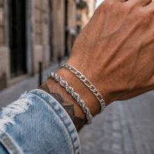2Pcs/Set Simple Punk Silvery Stainless Steel Chain Bracelets For Men - Bracelet - View 9