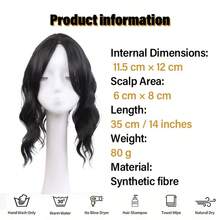 14 Inch European And American Synthetic Hair Topper With Bangs, Scalp Coverage Hairpiece, Water Topper Hair Clip Hair Accessory - Black - View 3