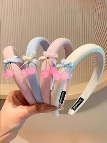 1pc Women's Cute Cherry & Mini Bow Decorated Headband, Sweet & Lovely High-Top Hair Accessory, Suitable For Girls' Daily Wear - Multicolor - View 1