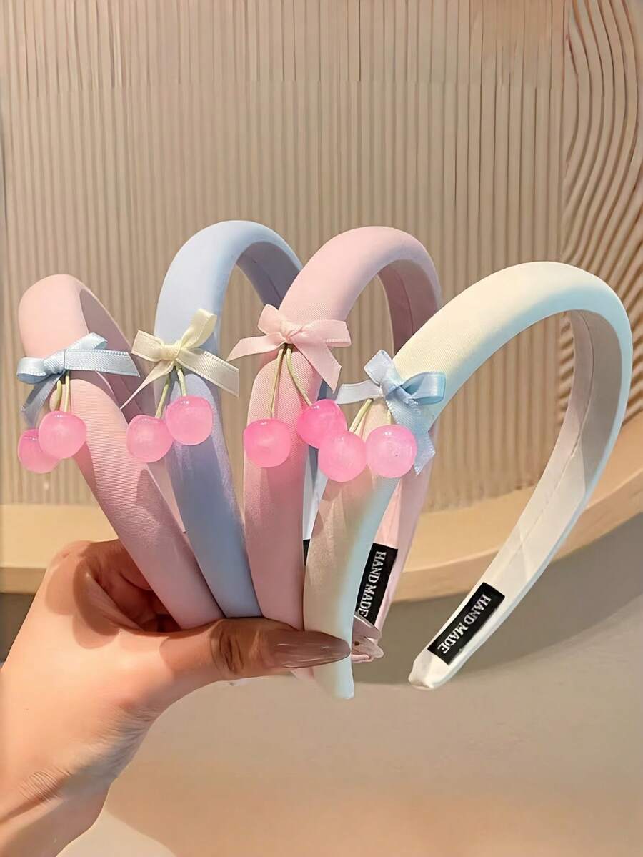 1pc Women's Cute Cherry & Mini Bow Decorated Headband, Sweet & Lovely High-Top Hair Accessory, Suitable For Girls' Daily Wear - Multicolor - View 1