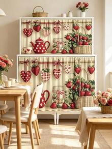 1pc Sweet Strawberry Decor Pattern Cabinet Curtain & Home Decor, Rod Pocket Curtain, Machine Washable Polyester Material, Featuring Strawberry Basket And Heart Pattern, Polyester Material, Perfect Choice For Laundry Room And Kitchen Storage Shelf Decoration Gift, Suitable For Kitchen, Living Room, Game Room - Multi-Size Dust-Proof Curtain, Kitchen Theme Decor Kitchen Valve, Suitable For Use As Short Cabinet Curtain Table Skirt, Kitchen Curtain - Multicolor - View 2
