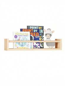 3pcs Natural Wood Children's Wall-Mounted Picture Book Shelf, Wall Storage Bookshelf - Khaki - View 6