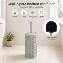 Resin Toilet Brush With Holder In Light Grey, Rattan Texture Toilet Scrubber For Bathroom Cleaning, Elegant And Functional Bathroom Accessory - Default - View 3