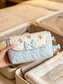 Lace Bow Pencil Case, Large Capacity Stationery Storage Bag With Detachable Pearl Pendant, Sweet Makeup Organizer, Back To School Gift For Teenage Girls - Multicolor - View 8