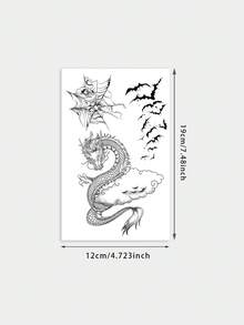 1pc Temporary Tattoo Sticker, Chinese Line Art Dragon Bat Spider Web Pattern, Realistic Fake Tattoo Design, Suitable For Daily Wear, Bachelorette Party Favors, Music Festivals, Cosplay, Graduation Gifts, Lasts 3‑5 Days - Black - View 2