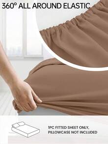 HONEYMOON 1pc Solid Color Soft Fitted Sheet, 100% Polyester Fabric, Lightweight Cloud-Like Touch Bedding Mattress Cover, Elastic Edges, Fits 9-12 Inch Deep Mattress, Soft Breathable Machine Washable, Shrink-Resistant, Fade-Resistant, All-Season Use, Different Sizes Suitable For Home And Dorm, Back To School Dorm Essential, Khaki - Khaki - View 2